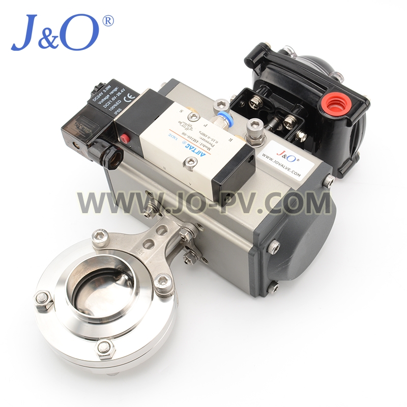 Sanitary Pneumatic Butterfly Valve With Solenoid Valve and Limit Switch