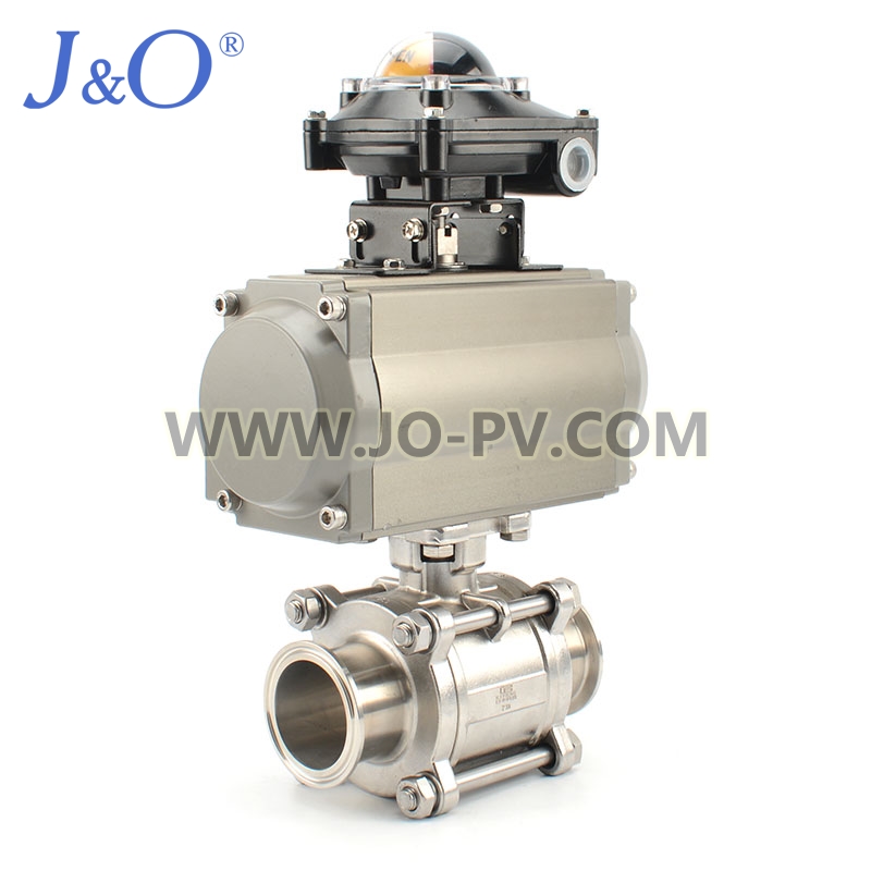 Hygienic Pneumatic Clamped Three Pieces Ball Valve with Aluminum Actuator And Limit Switch